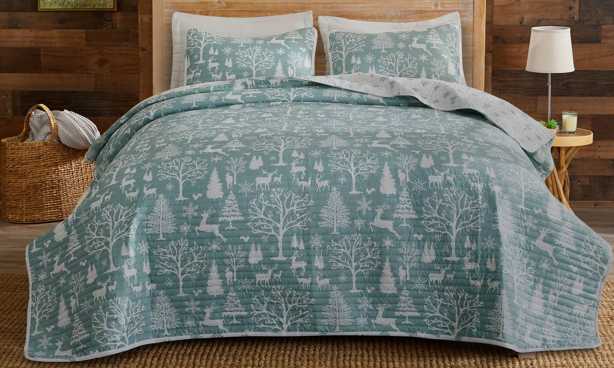 Reversible Winter Printed Quilt Set with Shams (2 or 3-Piece)