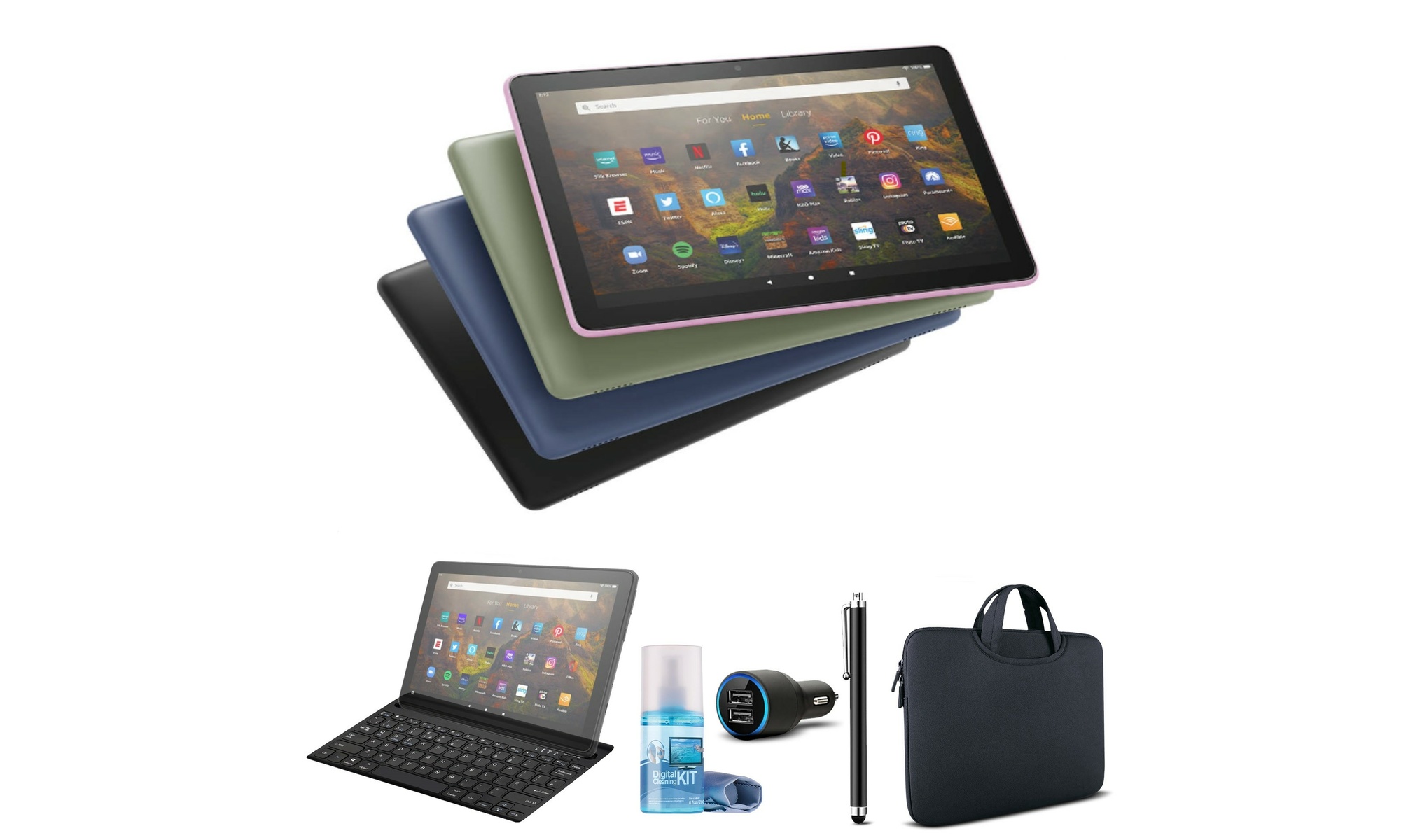 Amazon Fire HD 10 32GB 10.1" Tablet with Sleeve and Keyboard Bundle