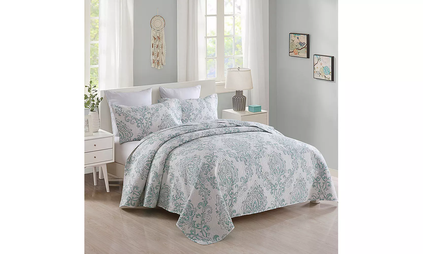 JML 3-Piece Quilt Set,Lightweight Printed Pattern Reversible Quilt With 2 Shams