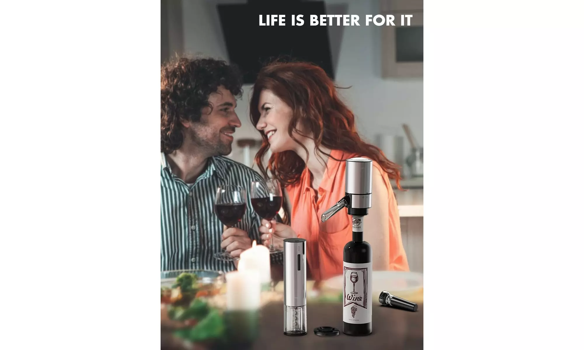 Tomeem Electric Wine Opener Gift Set with Aerator, Stoppers & Foil Cutter