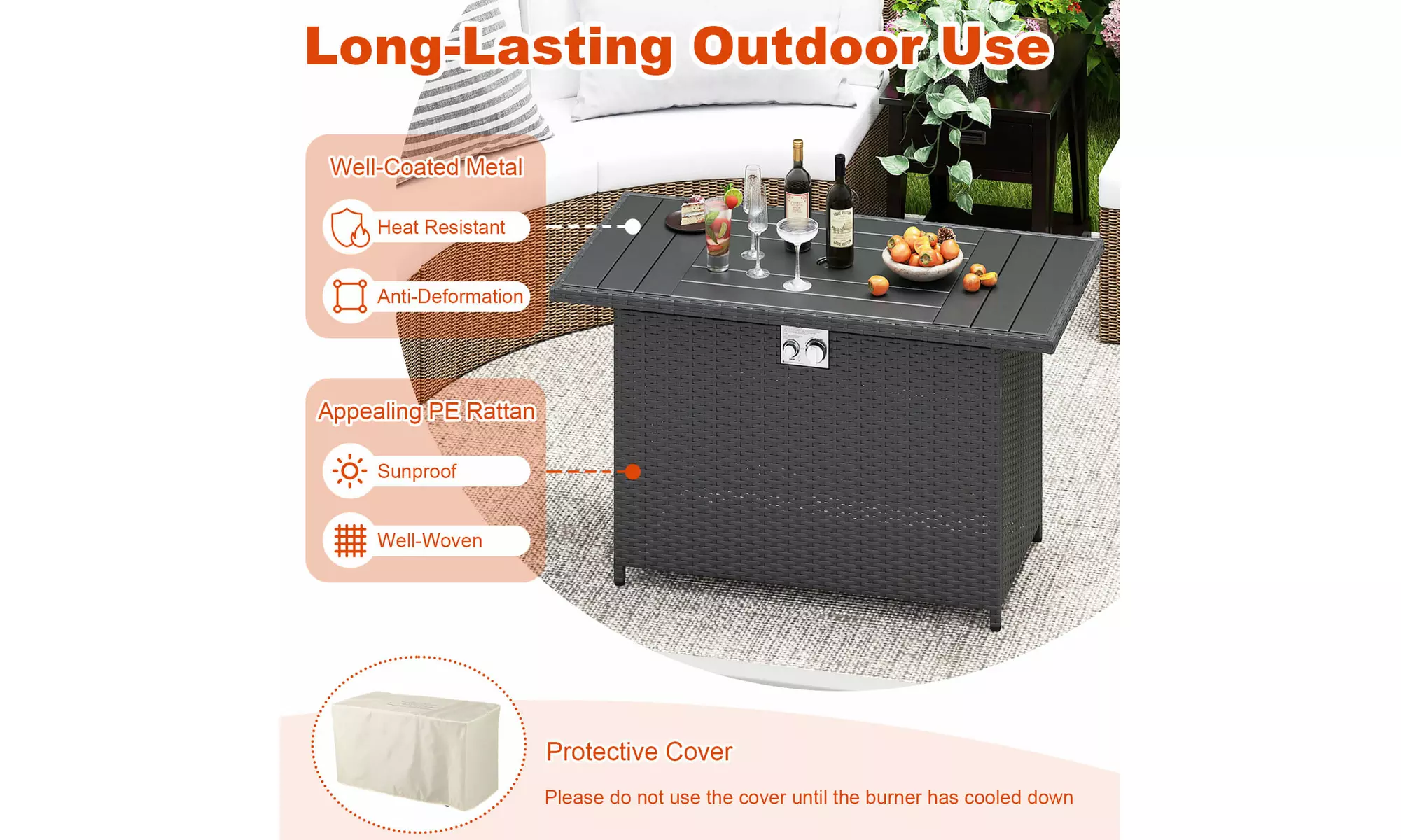 Costway Propane Fire Pit Table with Metal Slatted Tabletop & Steel Burner