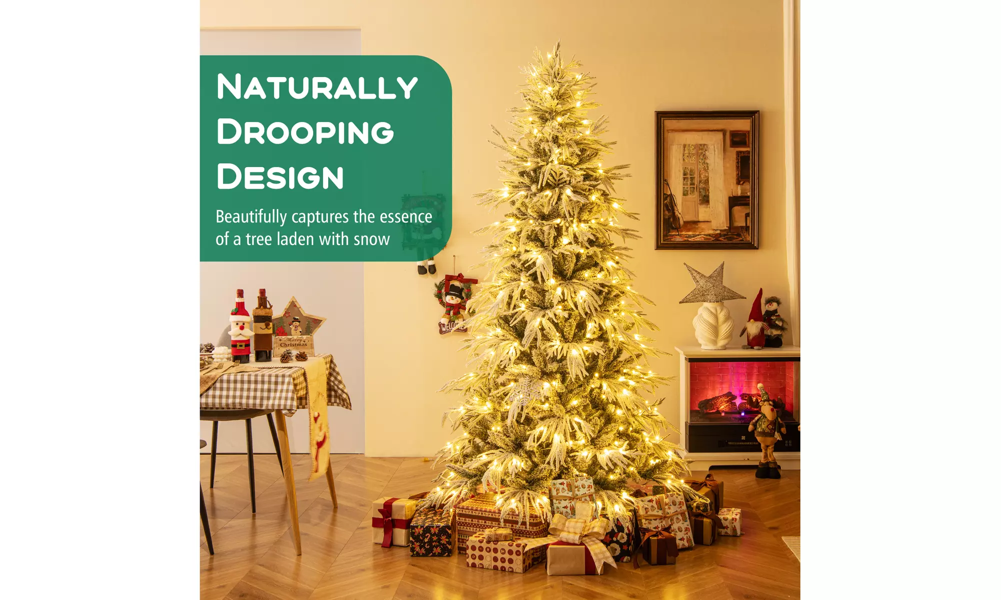 Costway Pre-Lit Artificial Christmas Tree with Branch Tips | Warm White LED Lights | Easy Setup & Home Decor