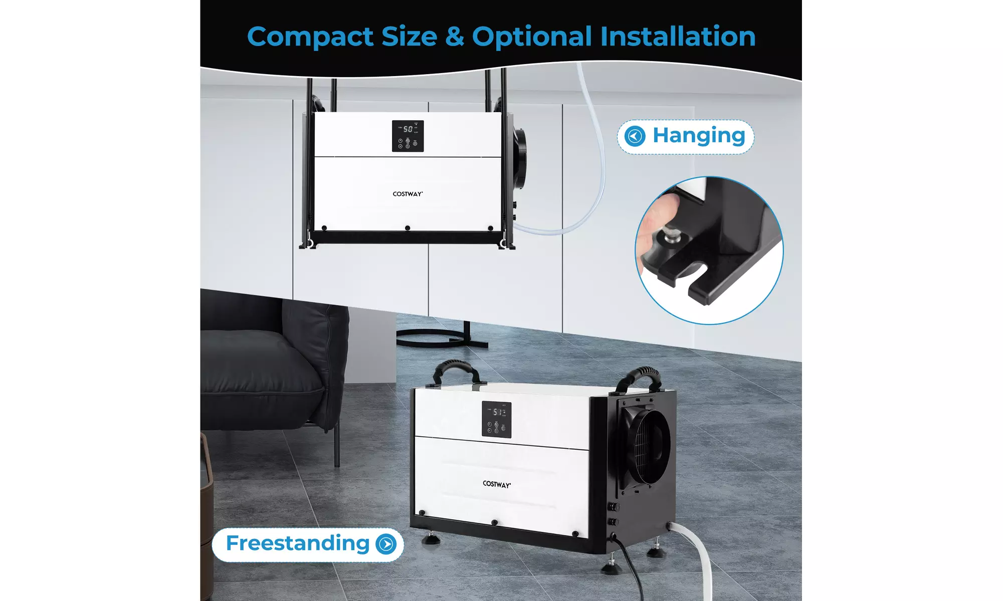 Costway Crawl Space Dehumidifier Commercial Dehumidifier w/ 3 Modes & 24H Timer