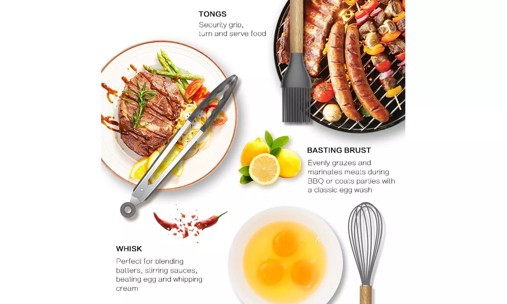 Silicone Cooking Utensils Kitchen Utensil Set - 11 Pcs Wooden Handles Sets - Primary Image