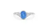 925 Sterling Silver Oval Art Deco Wedding Ring Round Simulated Blue Topaz CZ