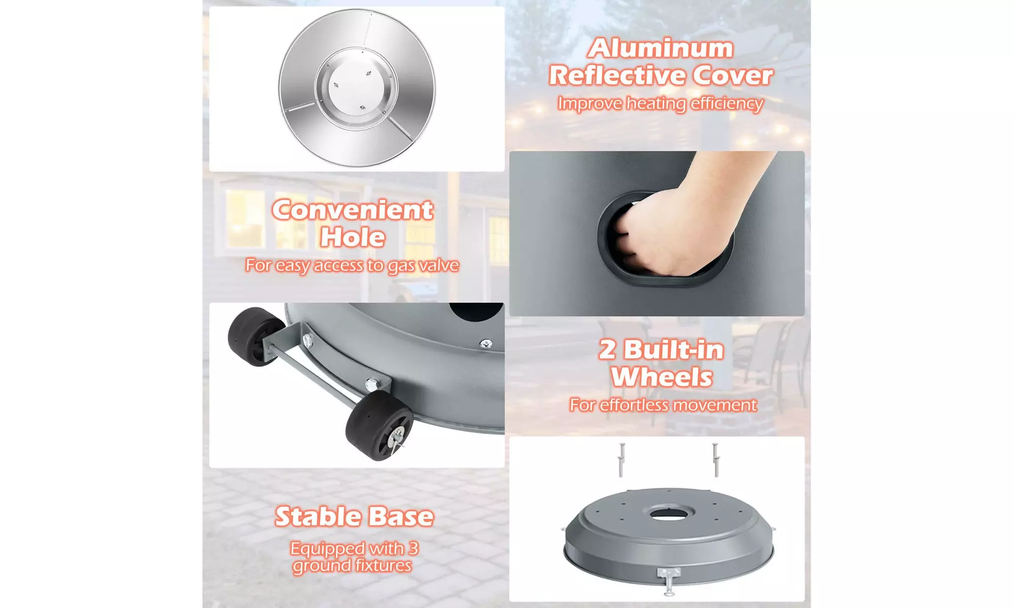 50,000 BTU Patio Heater with Wheels Round Table Design & Stainless Steel Burner