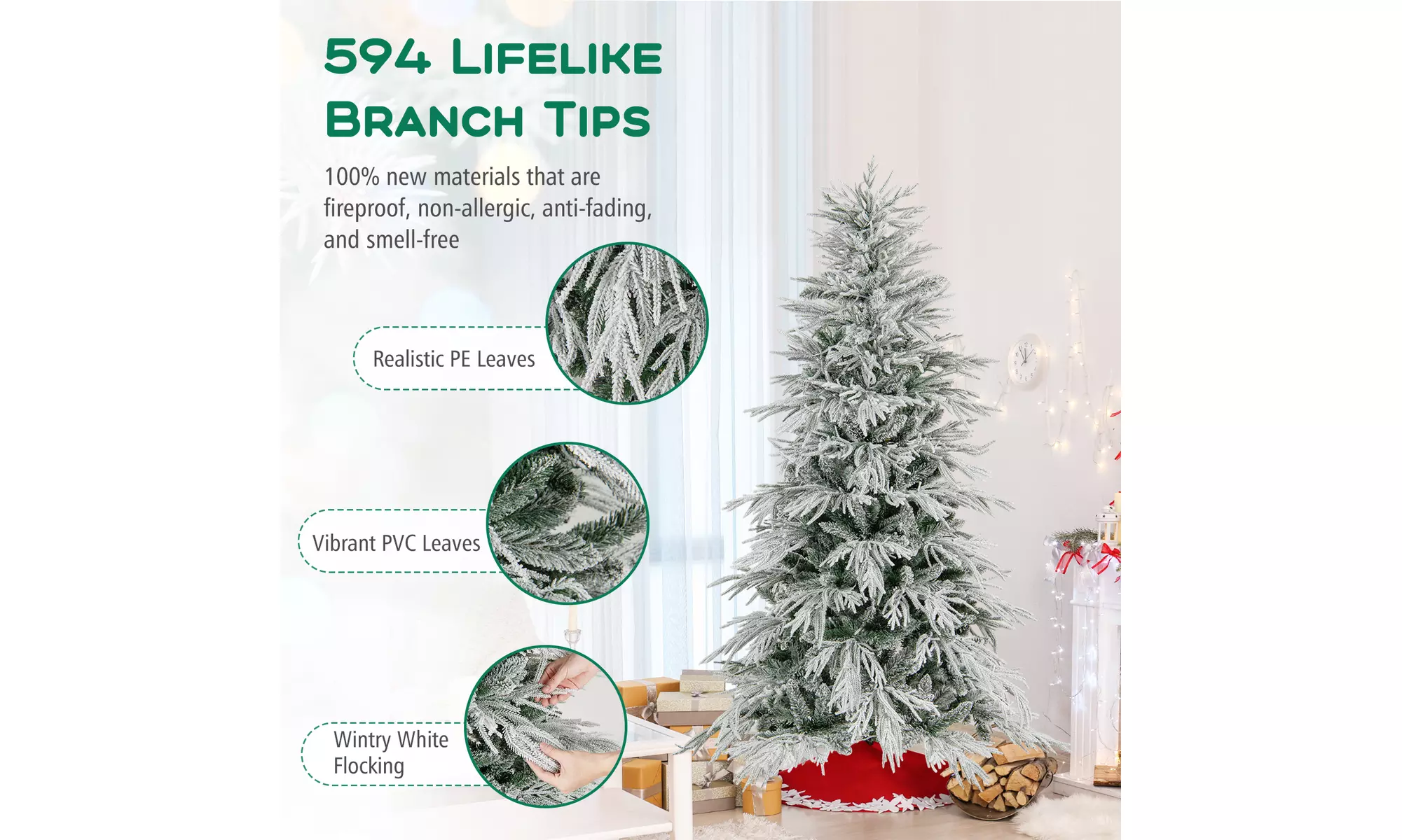 Costway Pre-Lit Artificial Christmas Tree with Branch Tips | Warm White LED Lights | Easy Setup & Home Decor