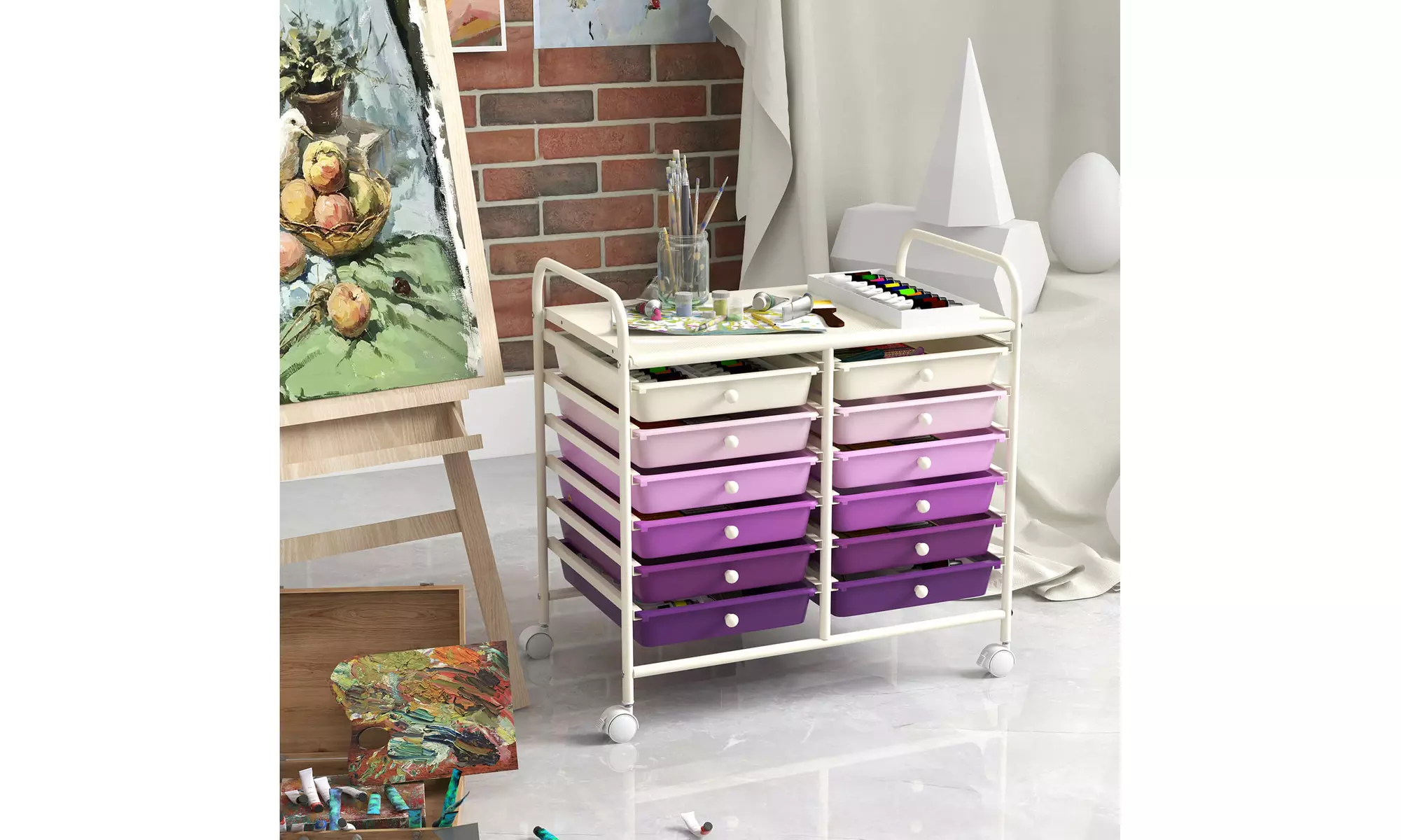 Costway 12 Drawers Rolling Cart Storage Scrapbook Paper Studio Organizer Bins