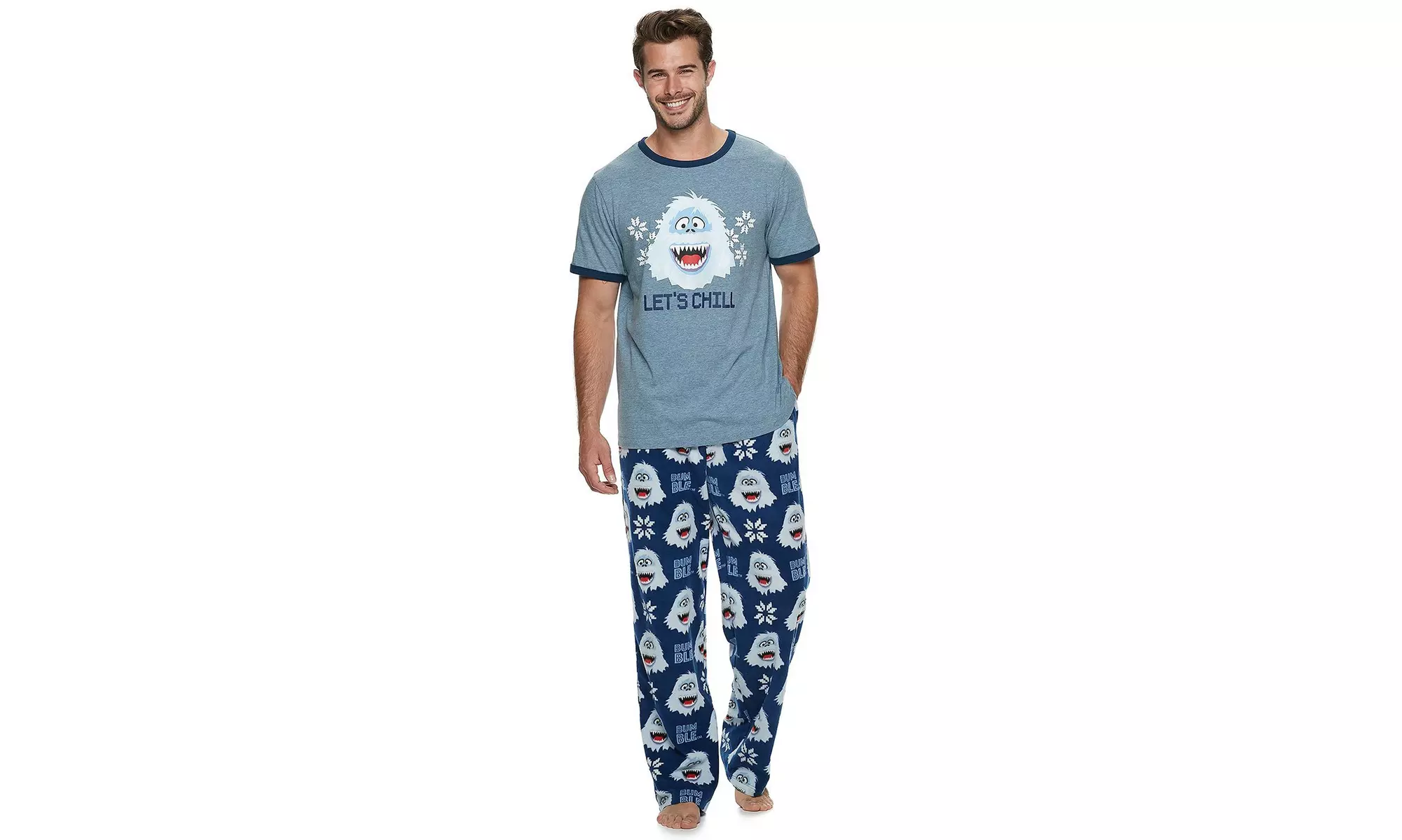 Rudolph The Red-Nosed Reindeer Bumble Men's Let's Chill 2 Piece Pajama Set - Second Medium