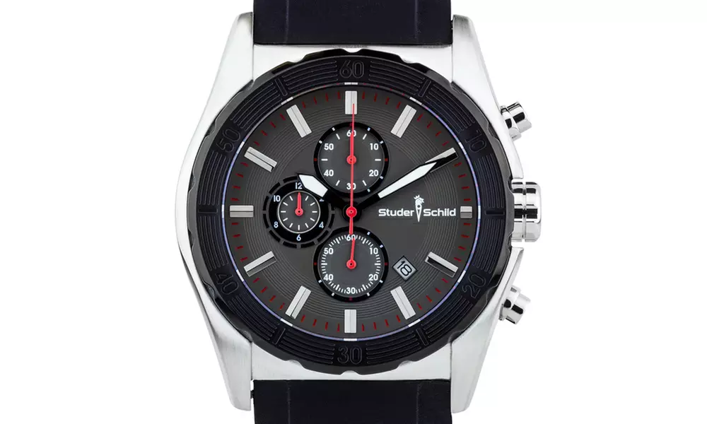 Studer Schild Mens Carver chronograph watch, silicone strap, luminescent hands - Primary Image