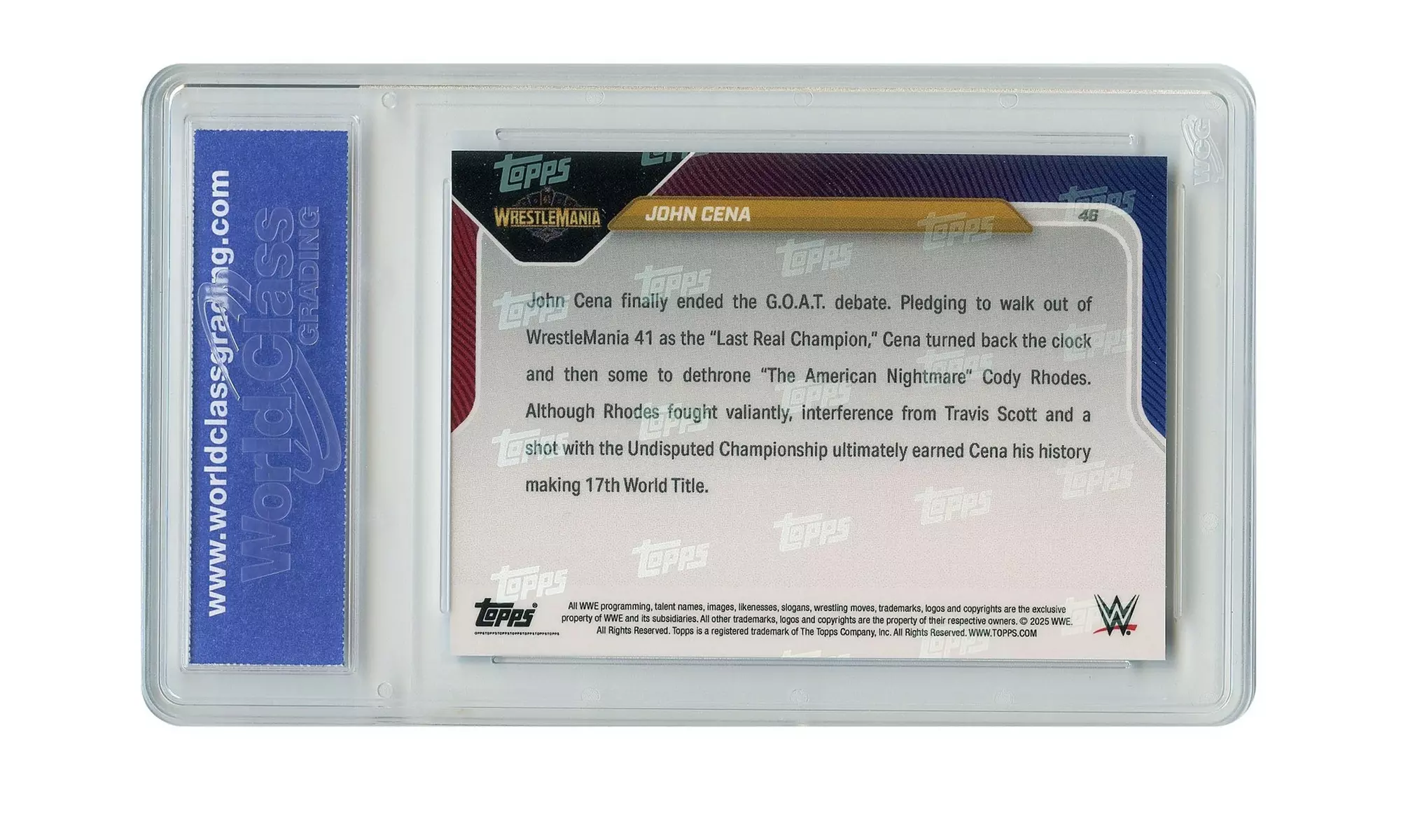 2025 WWE Topps Now JOHN CENA Wins Historic 17th World Title Card #46 Gem Mint 10