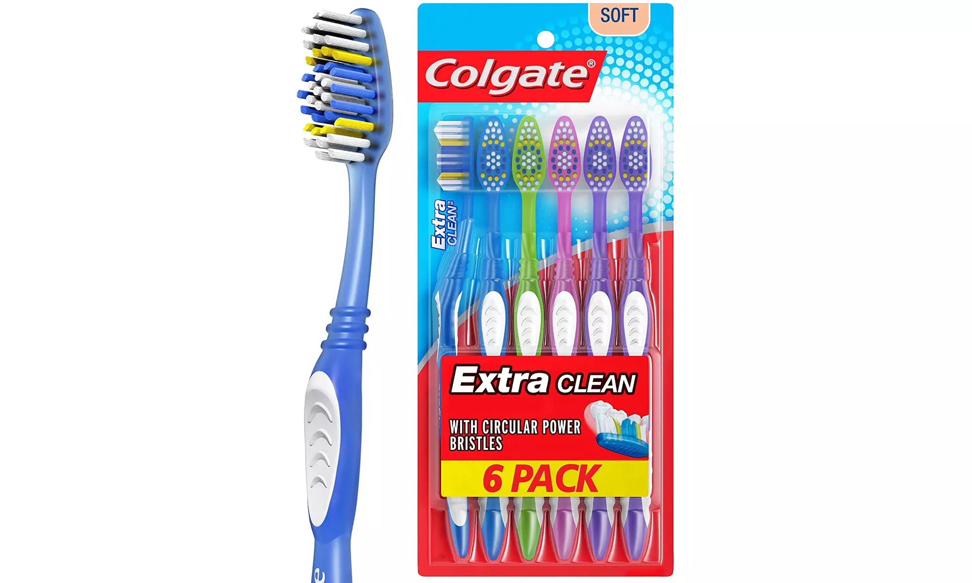 Colgate Extra Clean Toothbrush, Full Head, SoftÂ 6 Count (Pack of 1) - Second Medium