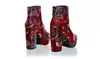 Bamboo Floral Accent Chunky Heeled Ankle Boots in Red