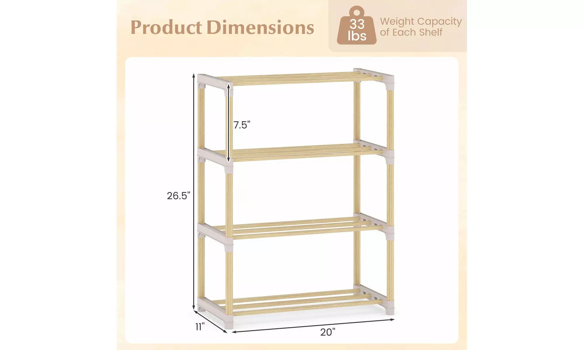Costway Solid Wood Shoe Shelf Stand with Slatted Open Shelves for Entryway