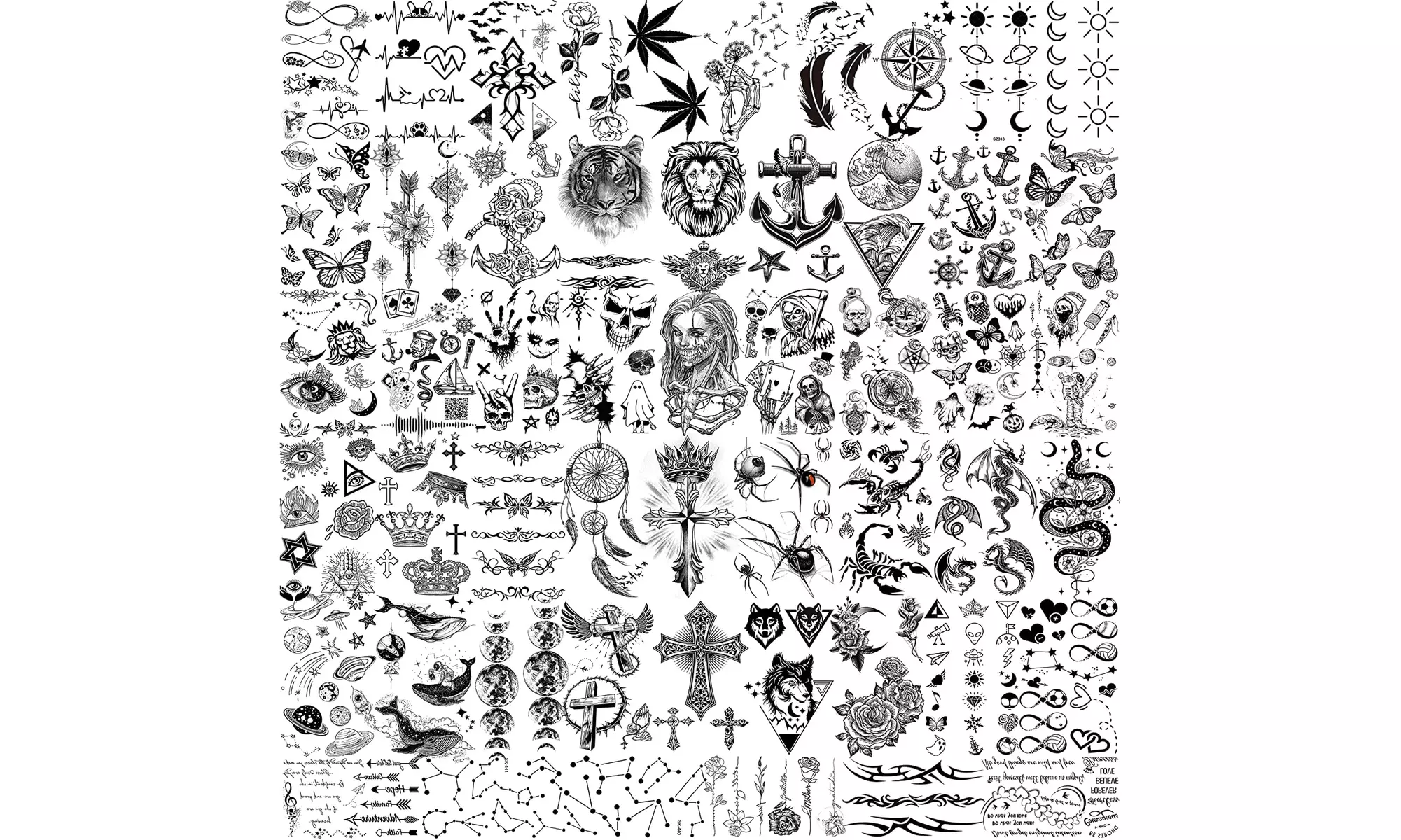 GOROMON 52 Sheets Skull Tiger Lion Temporary Tattoos For Women Neck Kids Face - Second Medium