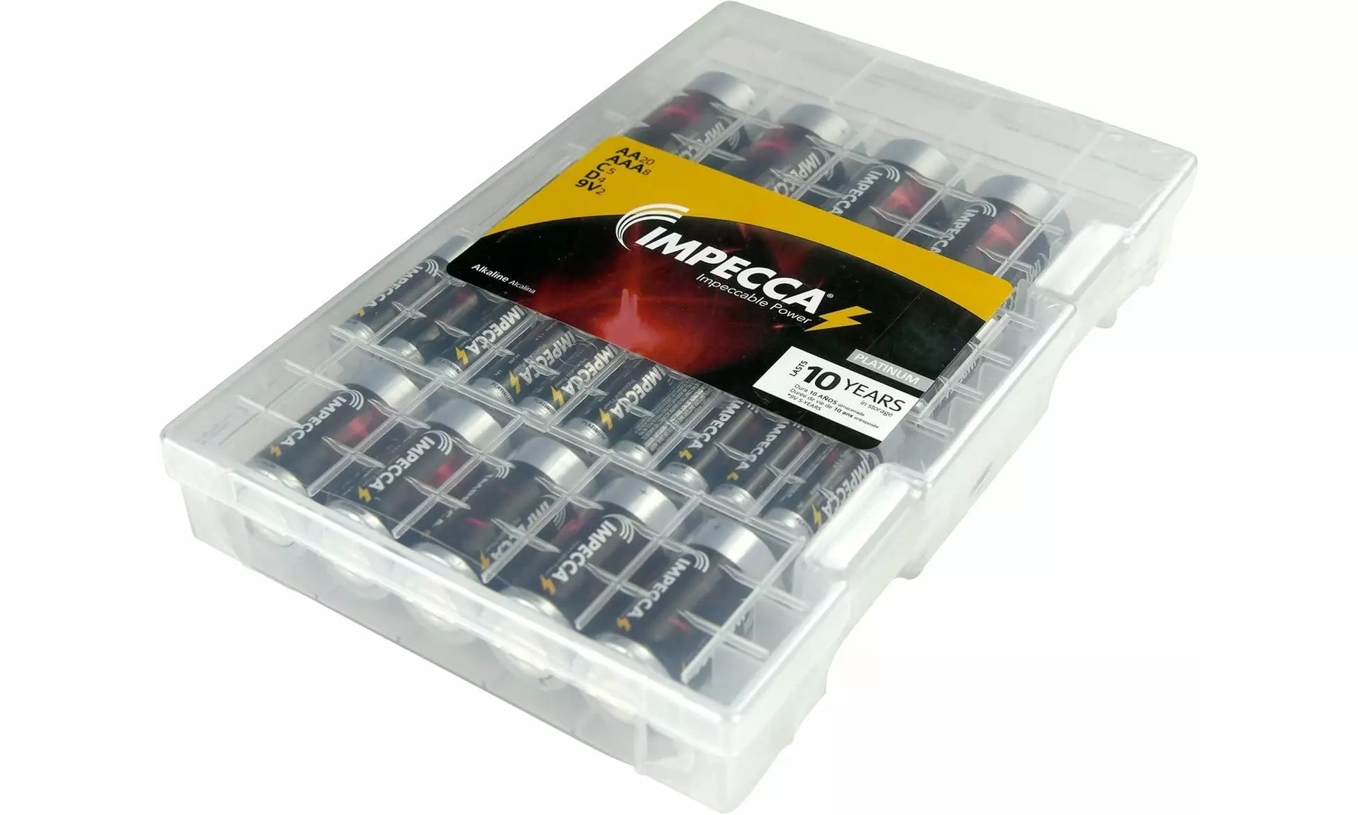 Impecca 40-Pack Alkaline Battery Mix with Hard Shell Storage Case | All-in-One Power Kit (AA, AAA, C, D, 9V) - Primary Image