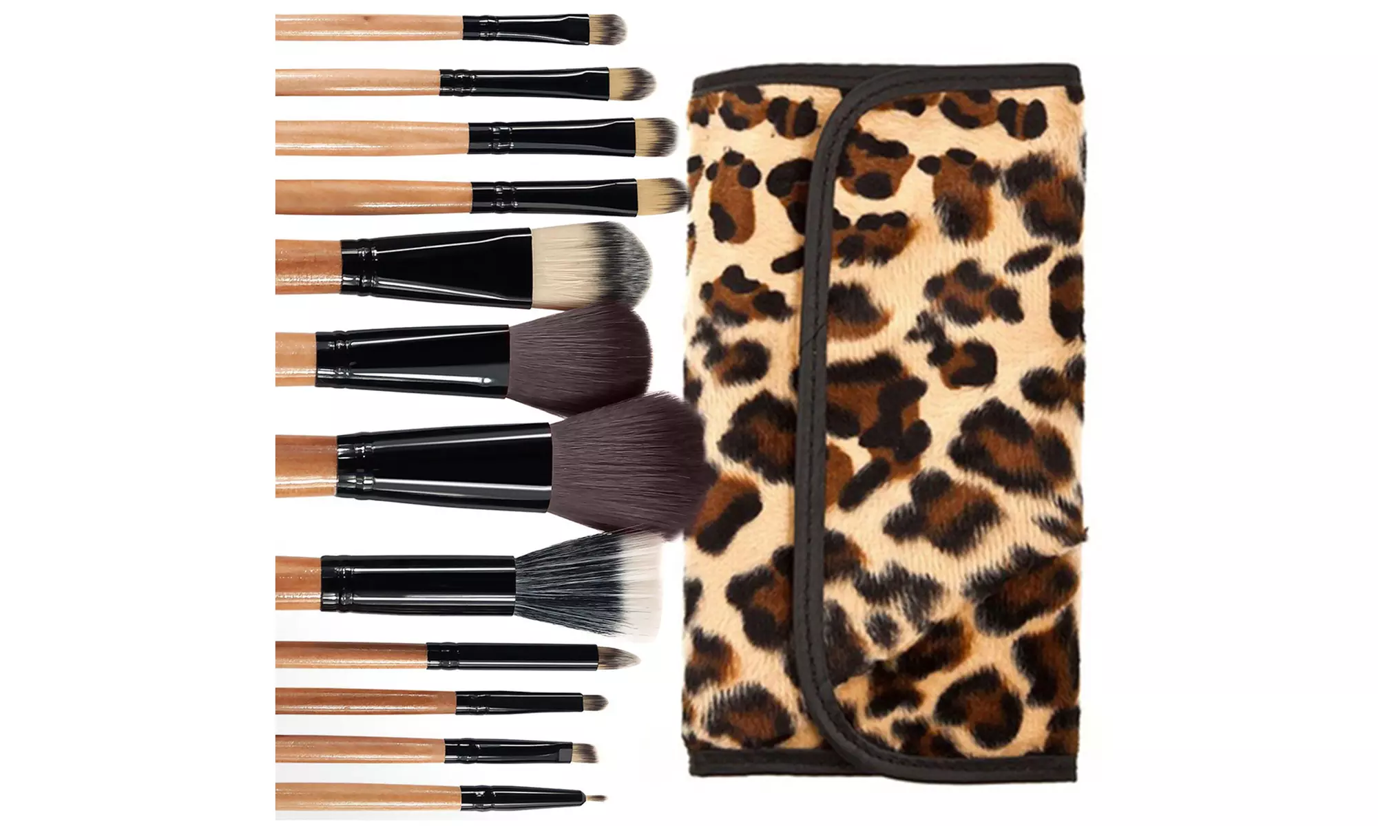 Stylish Cosmetic Makeup Brushes Set with Striking Leopard Print Pouch (12 Piece) - Second Medium