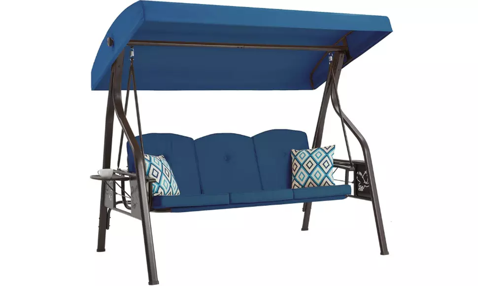 3-Seat Outdoor Porch Swing with Stand  with Canopy Pillows and Cup Holder