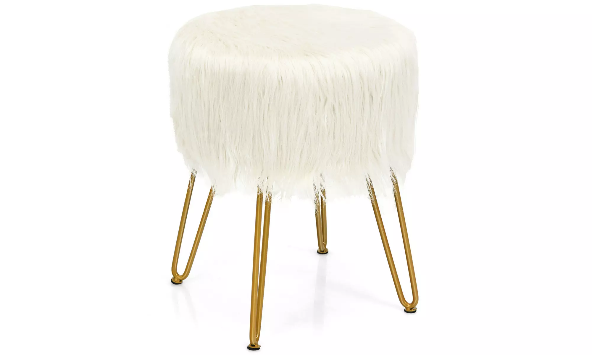 Costway Faux Fur Vanity Chair Makeup Stool Furry Padded Seat Round Ottoman - Primary Image