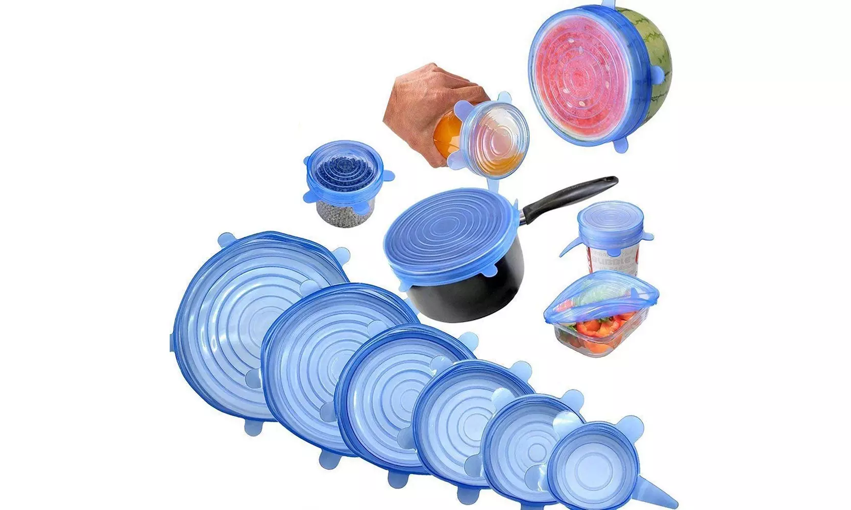 6 Pack Of Reusable Silicone Stretch Lids Great For Kitchen Storage - Primary Image