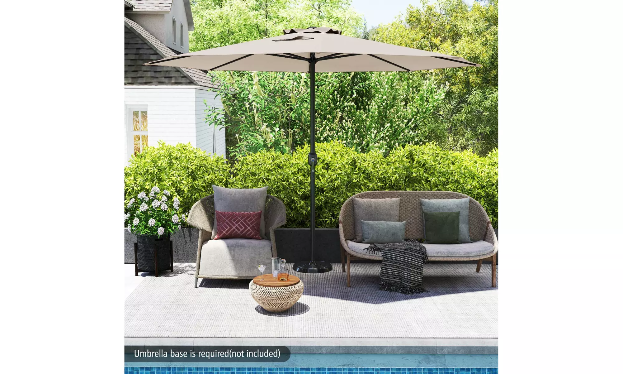 Costway 12-ft Patio Umbrella Outdoor Market Umbrella with Crank Handle 8 Ribs