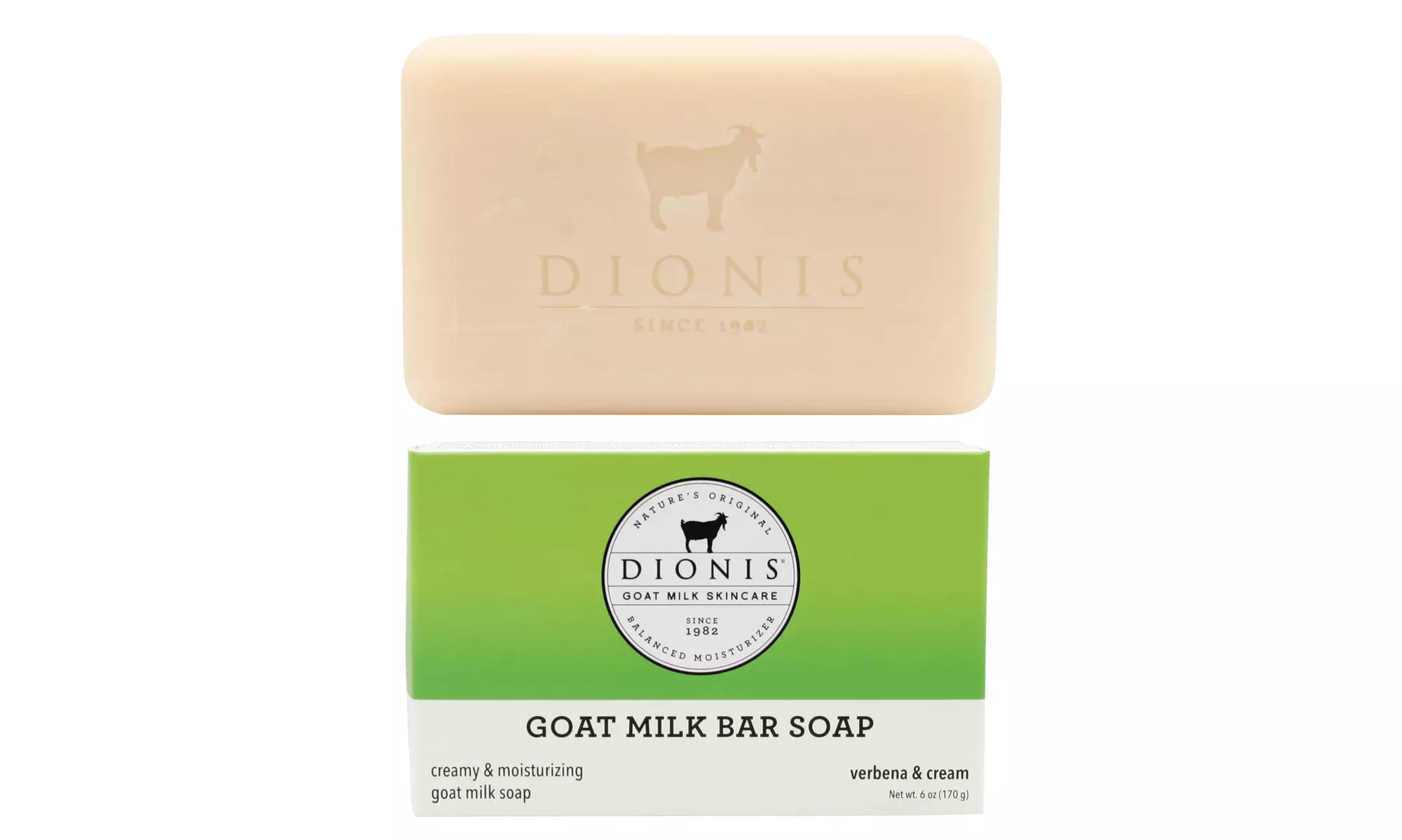 Dionis Goat Milk Bar Soap 6 oz. Creamy Coconut & Oats or Verbena & Cream