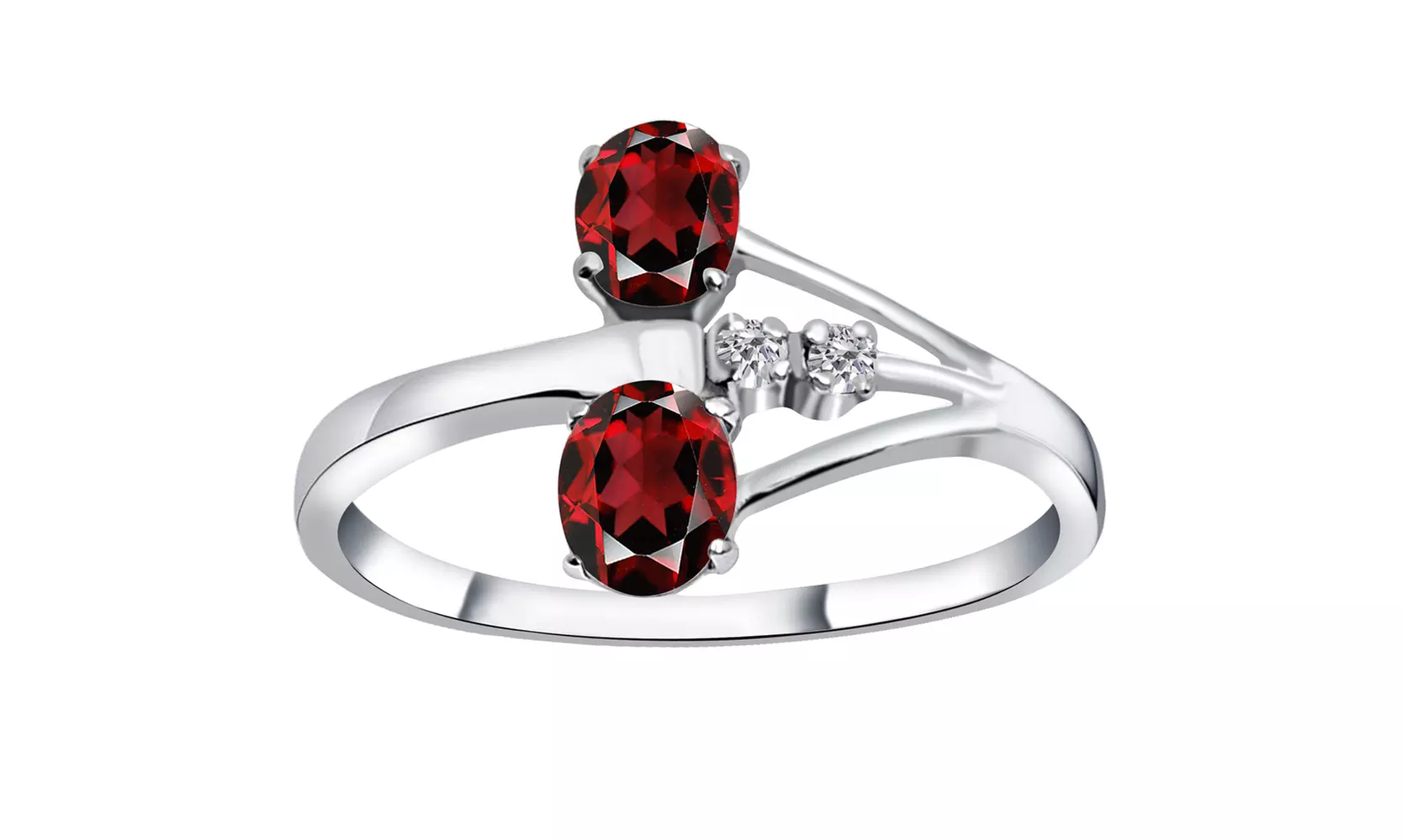 0.94 Carat Red Garnet,White Cubic-Zirconia Sterling Silver Anniversary Ring - Primary Image