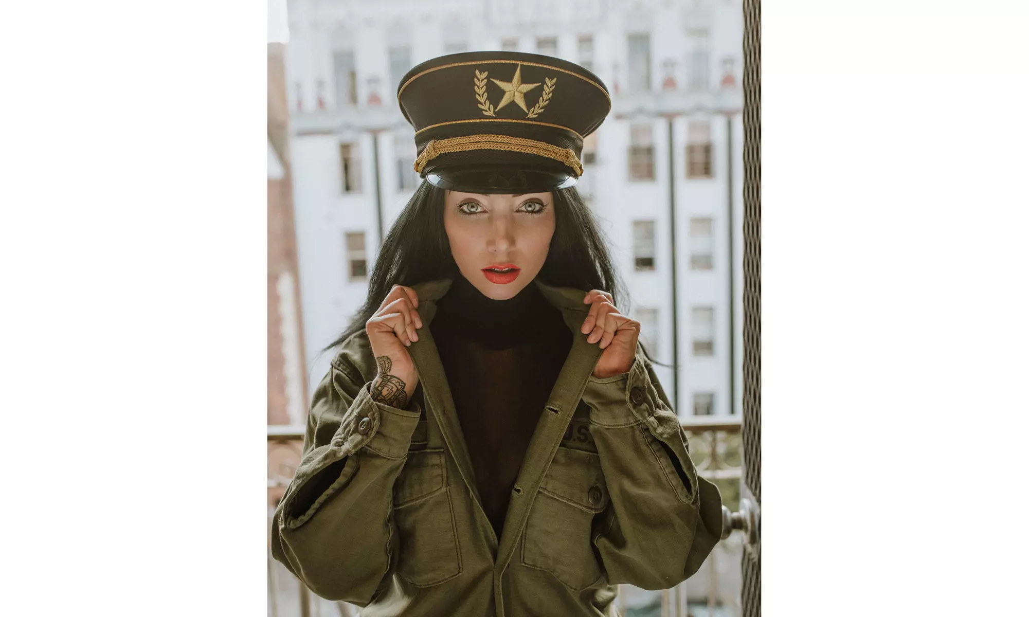 Leg Avenue Women's Black Trim Military Hat Classic Officer Cap Accessory - Second Medium