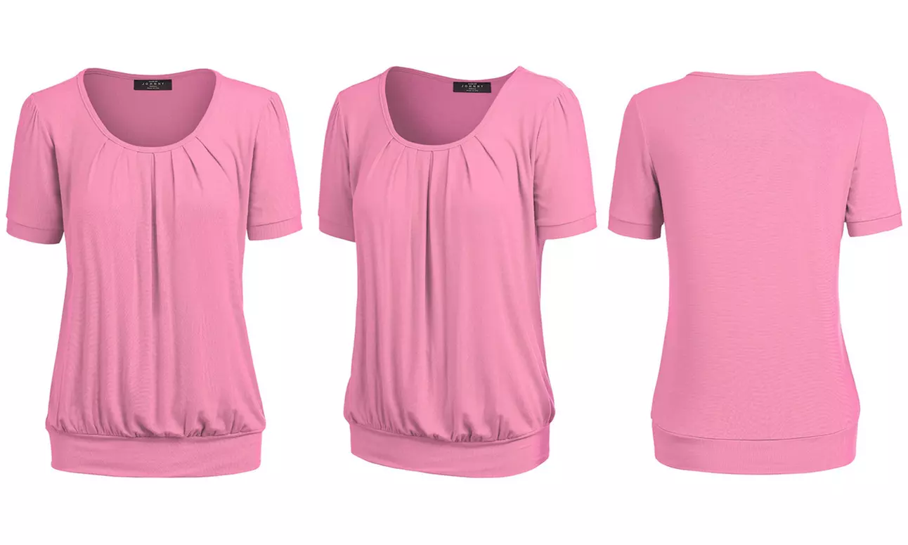 Made by Johnny Women's Scoop Neck Short Sleeve Front Pleated Blouse