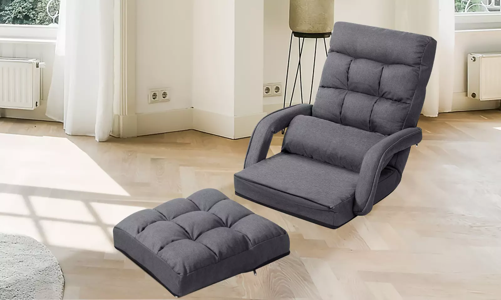 Foldable Floor Sofa Lounger with Armrests, Pillow and Massage Function