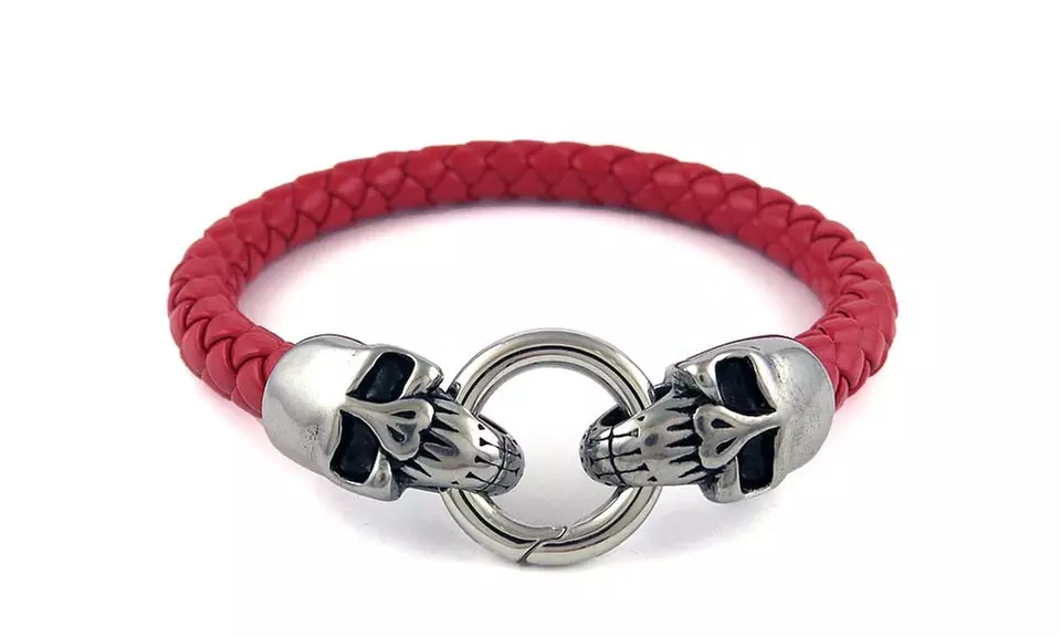 Men's Genuine Leather Skull Buckle Bracelet - Second Medium