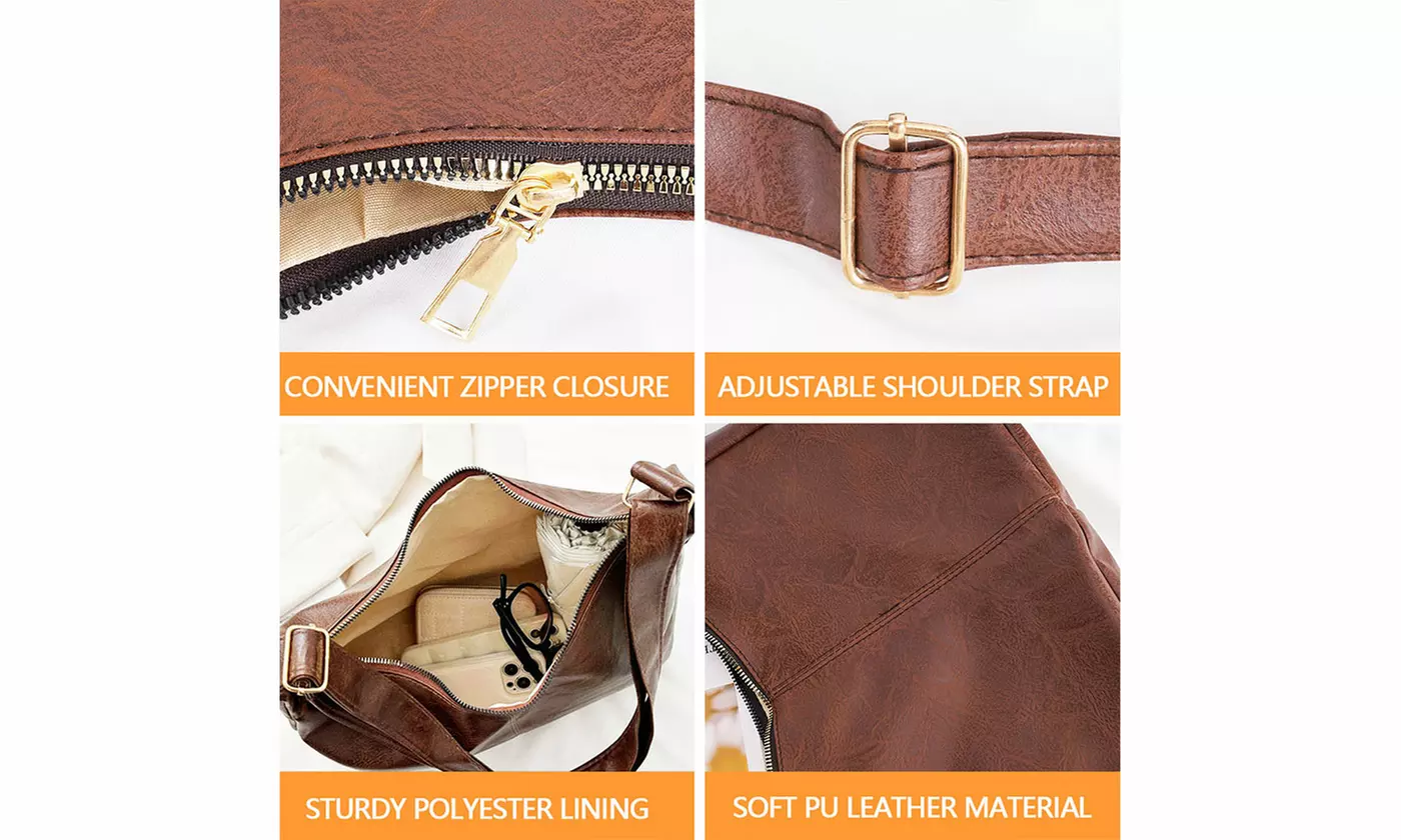Women PU Leather Tote Slouchy Shoulder Hobo Bags