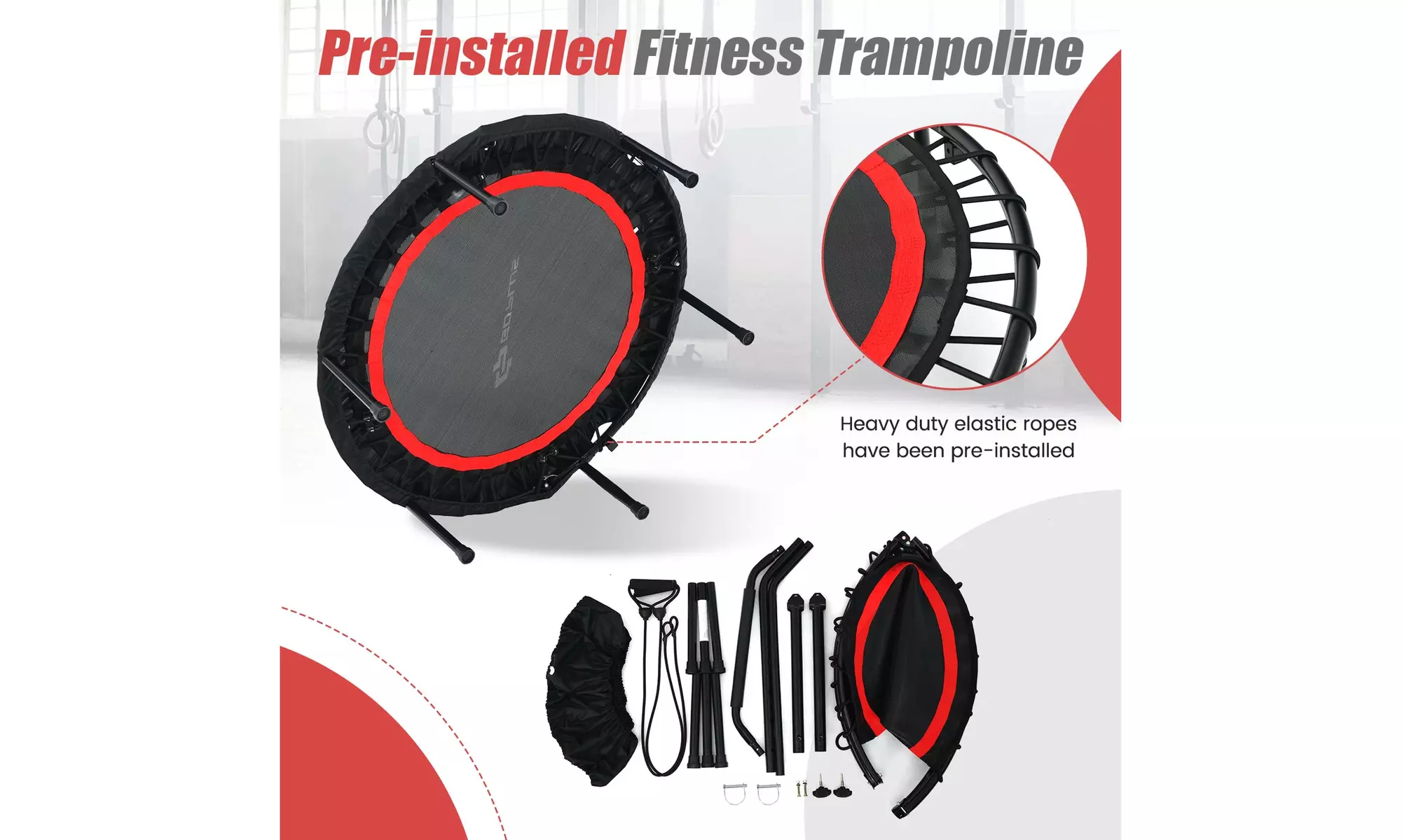 40" Foldable Trampoline Fitness Rebounder w/ Resistance Bands Adjustable Home
