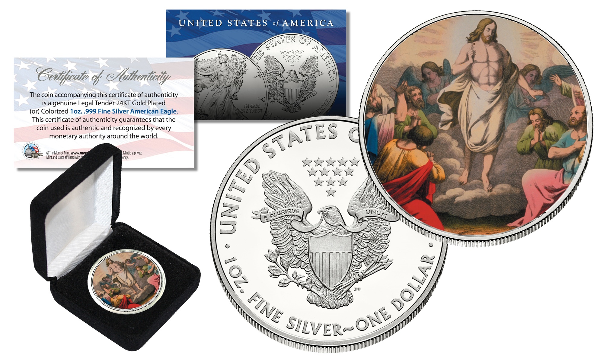 Jesus Christ "RESURRECTION" 1 oz .999 Silver American Silver Eagle Coin w/Box