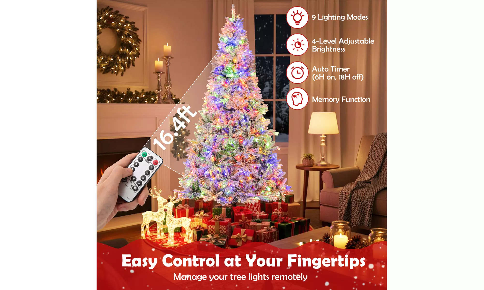 Costway Pre-Lit Artificial Christmas Tree with Branch Tips | Warm White LED Lights | Easy Setup & Home Decor