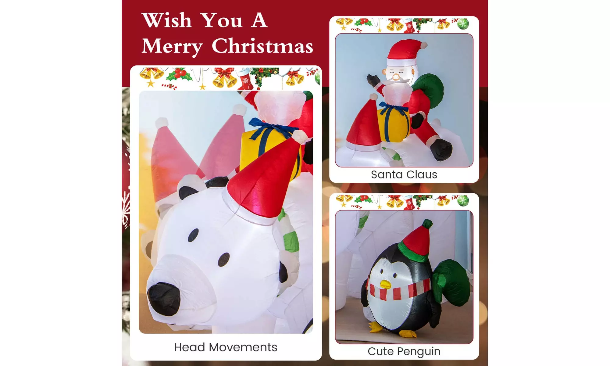 Costway Inflatable Christmas Santa Claus Helicopter Snowman Penguin Lights