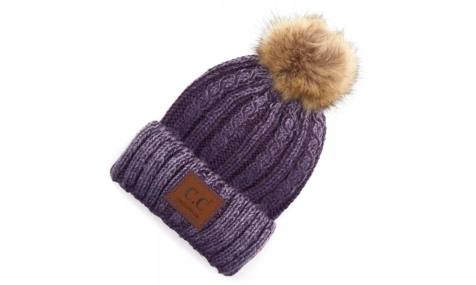 C.C. Beanie Ombre Cable Knit Pom Beanie, YJ-2032 - Second Medium