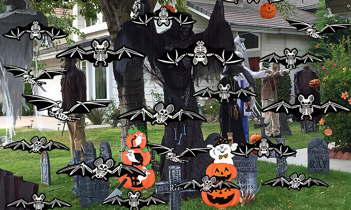 12pcs Hanging Bats for Halloween Decoration Outdoor Large Scary Flying Bat Decor