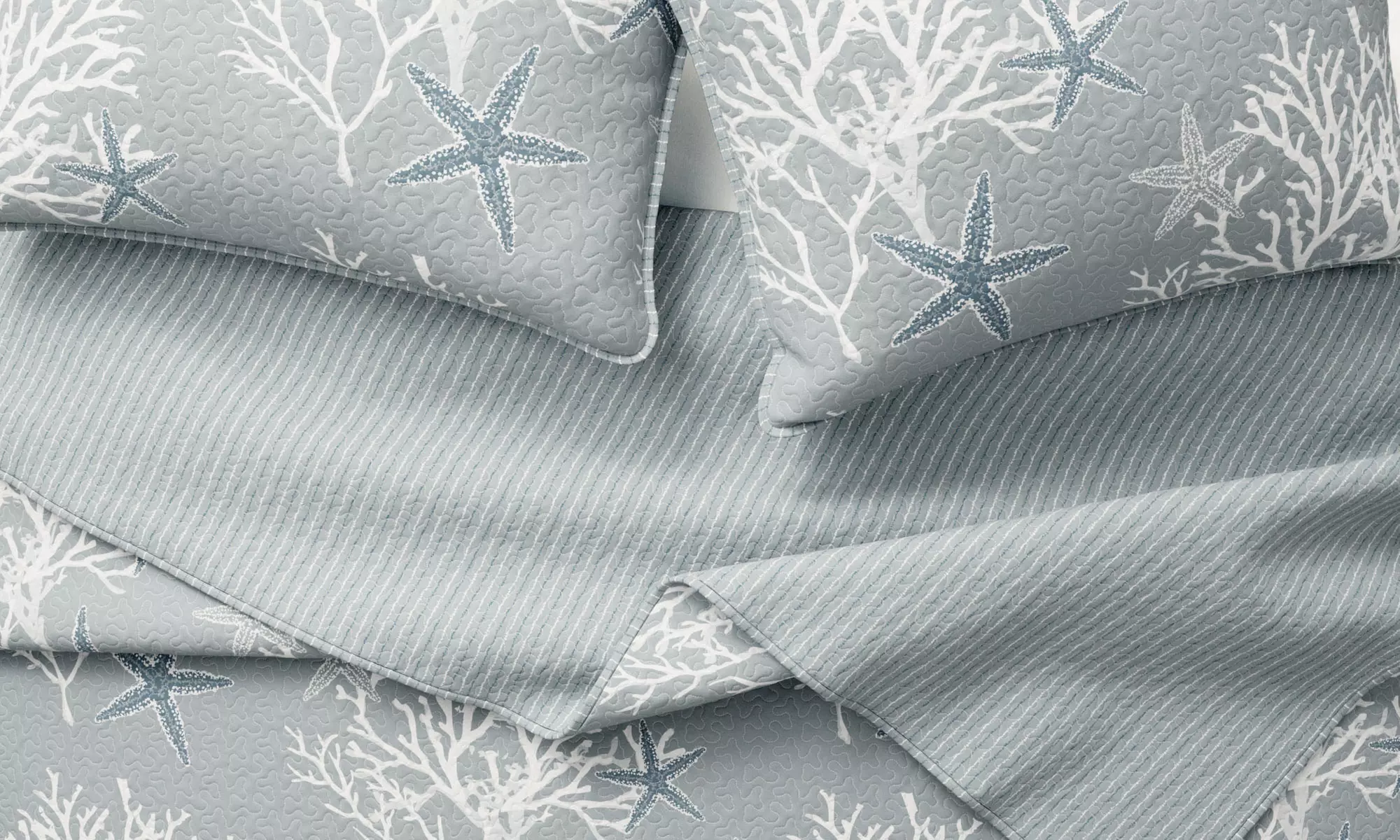 FreshFolds Reversible Coastal Themed Quilt Set (2- or 3-Piece) Seaside Escape