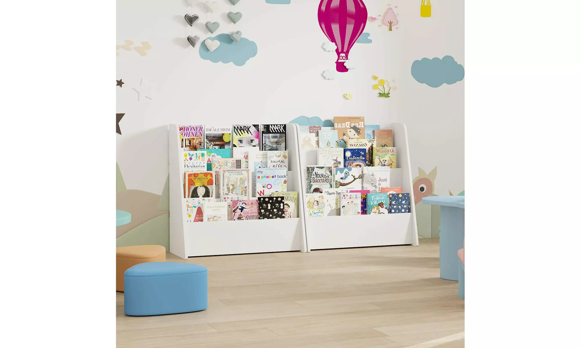 Costway 4-tier Kids Wooden Bookshelf Toddlers Book Rack with Deep Shelves