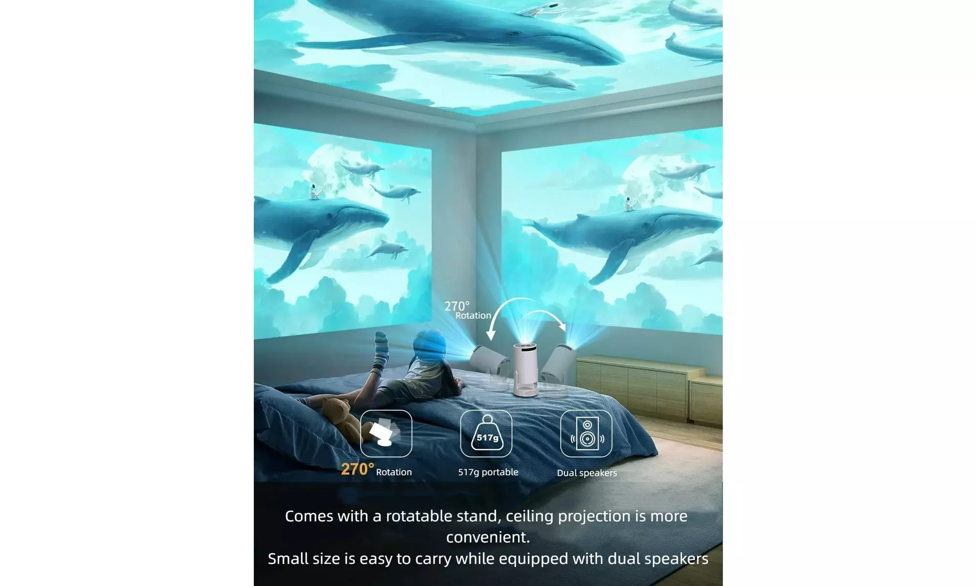 Pro Mini Smart Projector with Android TV, WiFi 6 & Bluetooth 5.4