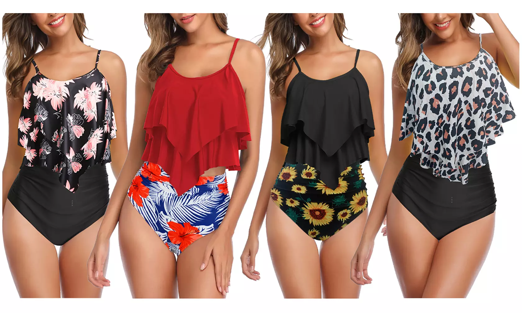Haute Edition Women's Ruffle Tankini Two Piece Bikini Swimsuit - Primary Image