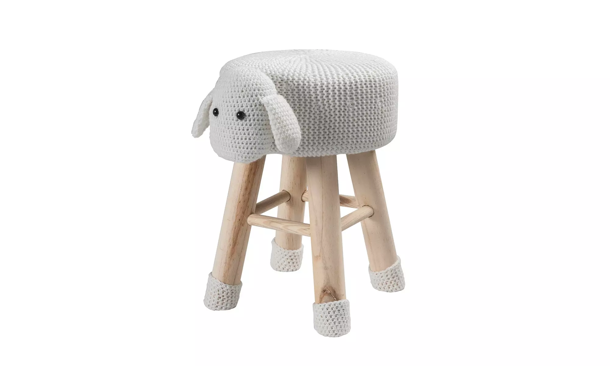 Children's Modern Woven Animal Stool with Wooden Legs - Primary Image