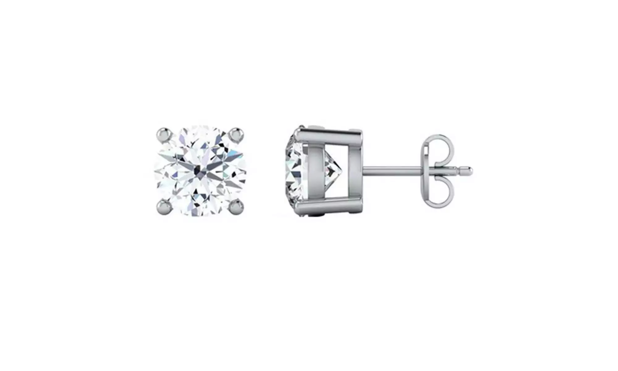 Parisjewelry Rhodium Plated Sterling Silver 2.02 Ct Round Cubic Zirconia Stud