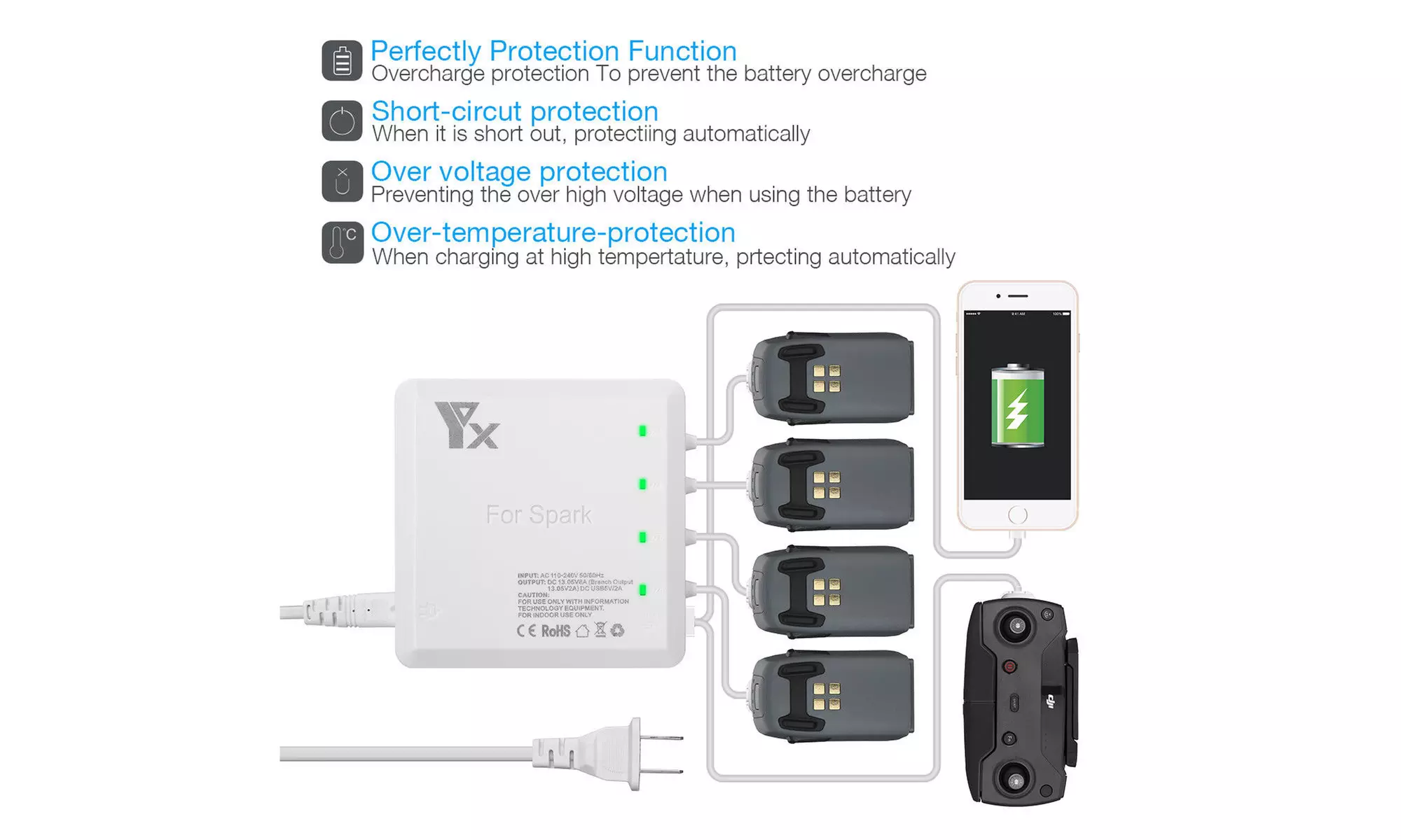 6 in 1 Battery Charger Charging Hub For DJI Spark Drone Battery & Controller - Second Medium