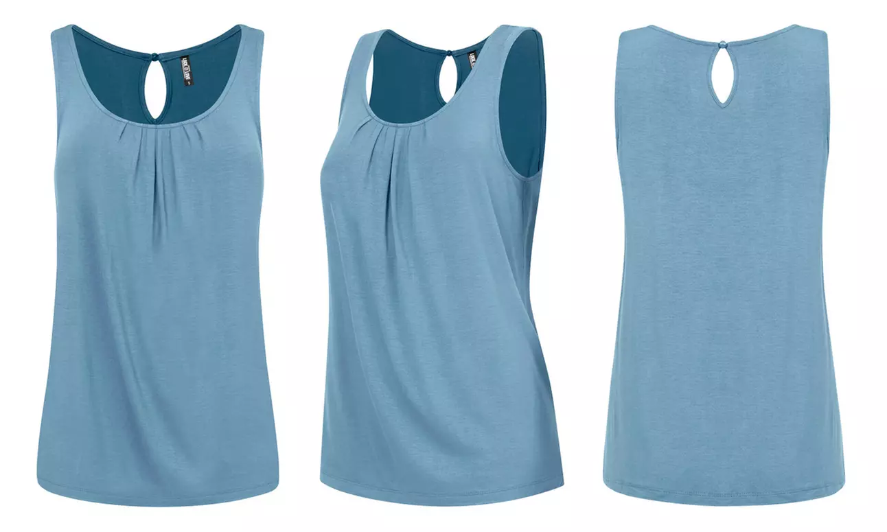 Made By Johnny Women's Pleated Front Scoop Neck Shell Tank