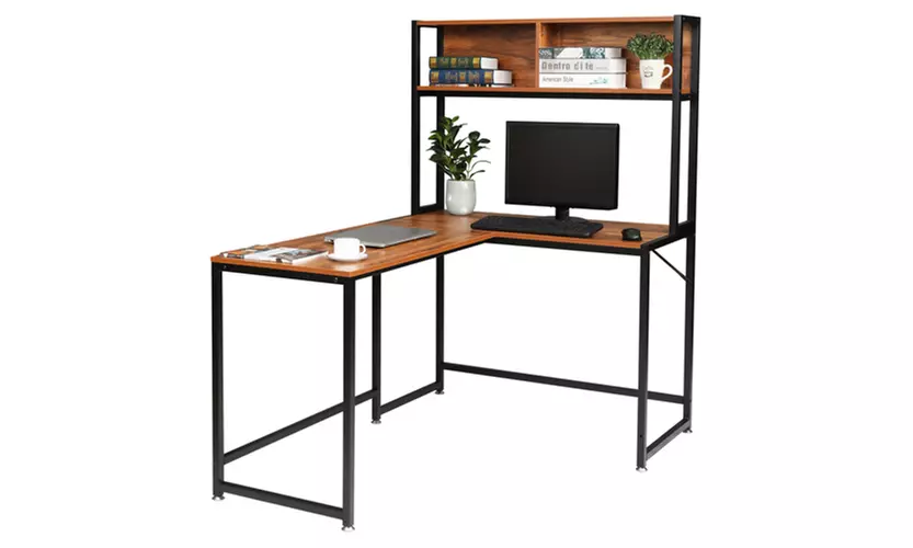 L-Shaped Right Angle Computer Desk With Shelf Layer Study Writing Desk - Second Medium