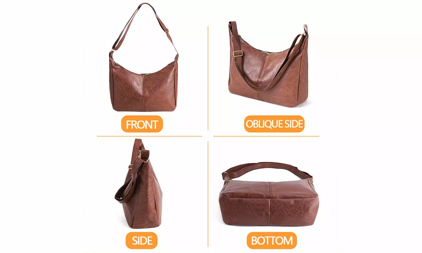 Women PU Leather Tote Slouchy Shoulder Hobo Bags