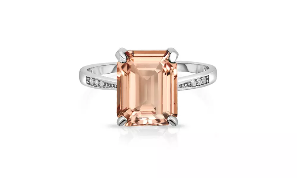4.00 CTTW Morganite Emerald Cut Sterling Silver Ring - Primary Image