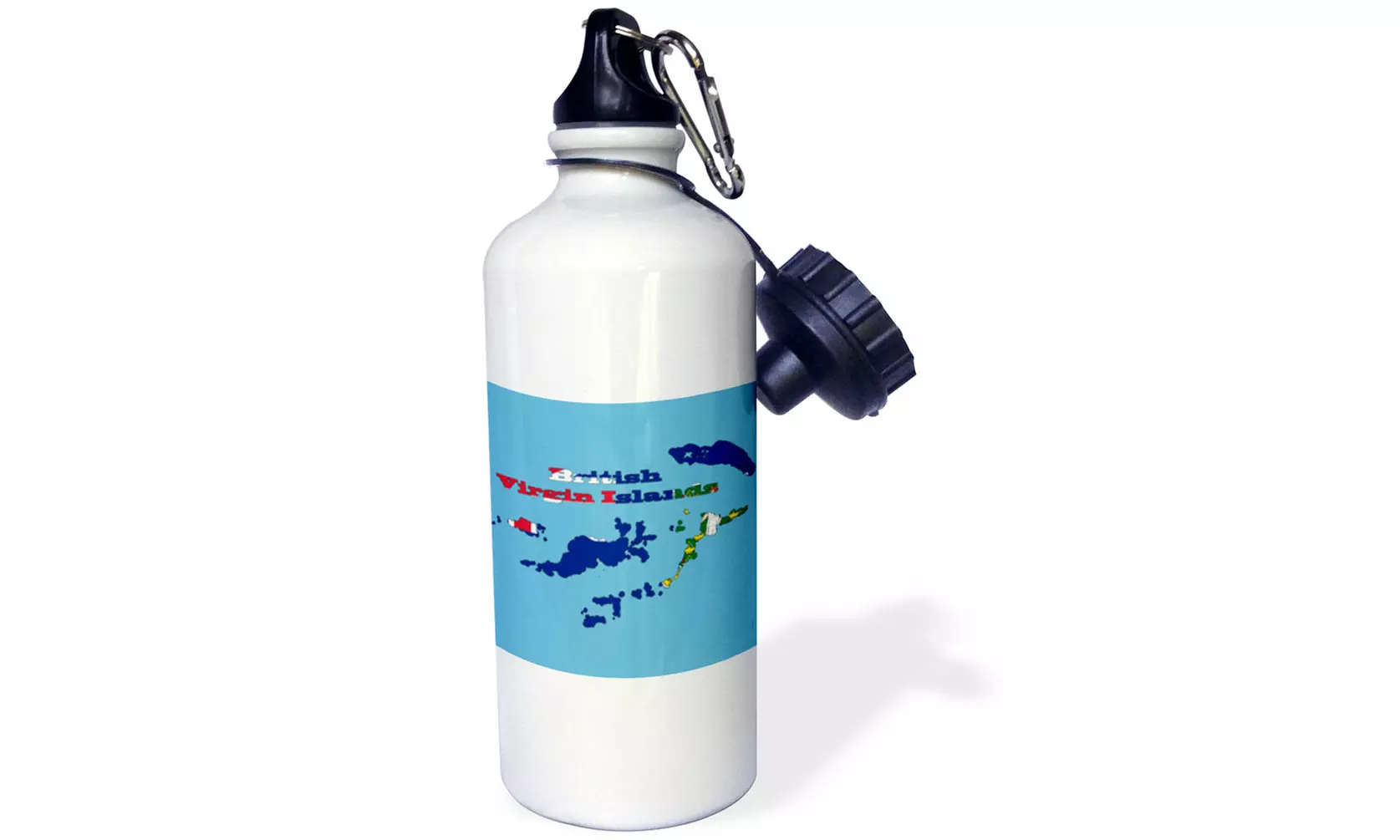 Water Bottle BVI Flag in outline map and name British Virgin Islands - Primary Image